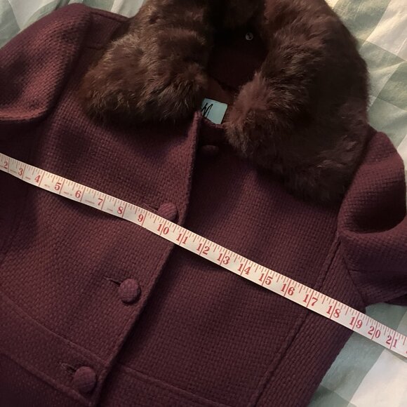 Guess by Marciano Trench Coat Womens L Purple Wool Blend Fur Collar Y2K Mob Wife - Picture 9 of 12